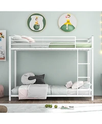 Gymax Twin Over Twin Bunk Bed Frame Platform W/Guard Rails and Side Ladder