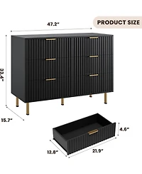 homfan Modern Fluted 6 Drawer Dresser - Wide Wooden Chest with Deep Drawers Double Tv Stand for Bedroom, Living Room, Hallway, Kids Room