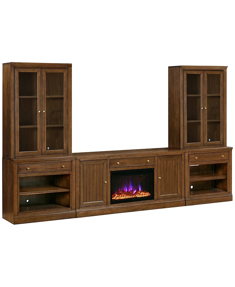 Amren 129" Wood 2 Door Console And Hutches WithFireplace Insert