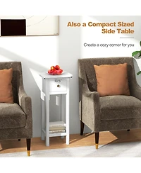 Gymax Solid Wood Side Table Rectangular 2PCS Sofa Side Table w/ Acacia Wood Top Telephone Table