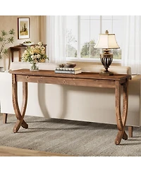 Slickblue Farmhouse Entryway Console Table, Solid Wood Sofa Table for Living Room-Brown