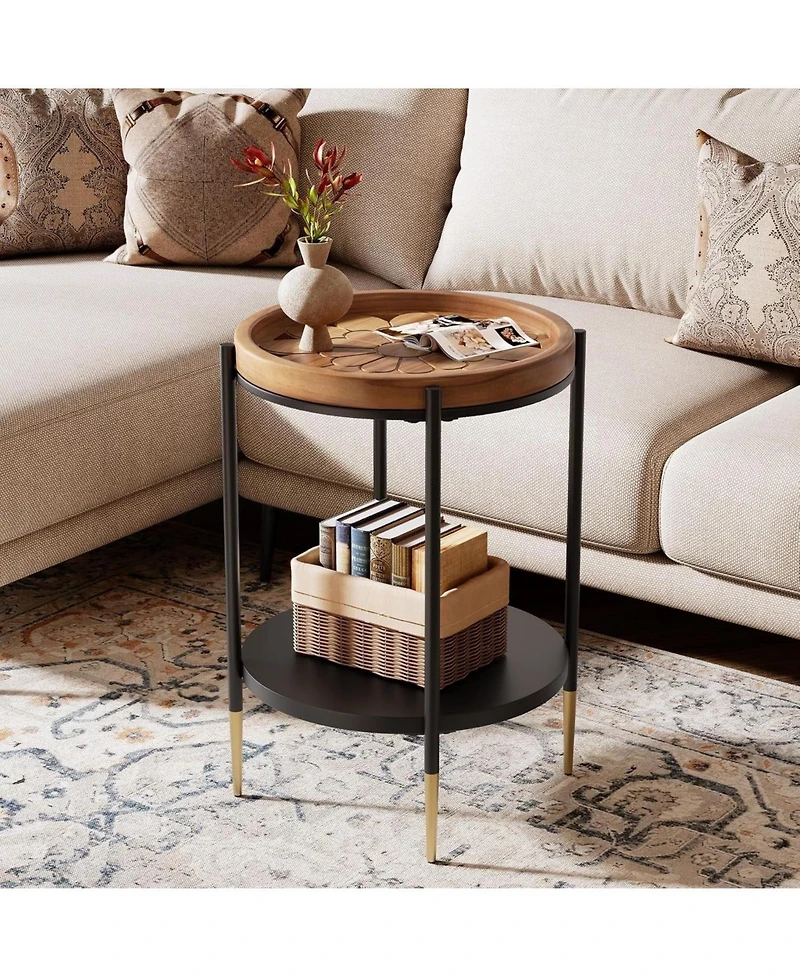 Slickblue 2-Tier Round Side Table for Living Room or Bedroom