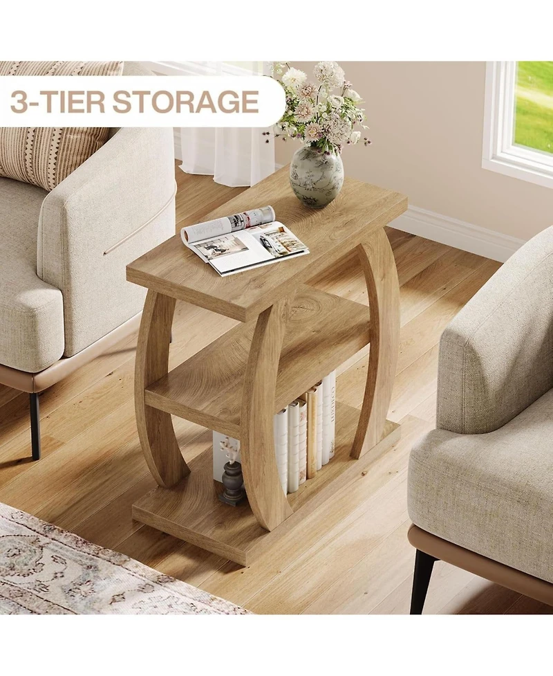 Slickblue 3 Tier Farmhouse Side Table with Geometric Metal Frame and Shelves