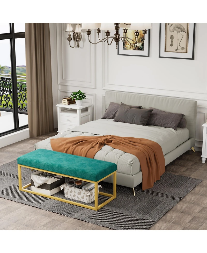 Flynama Mid-Century Modern Storage Bench with Steel Frame