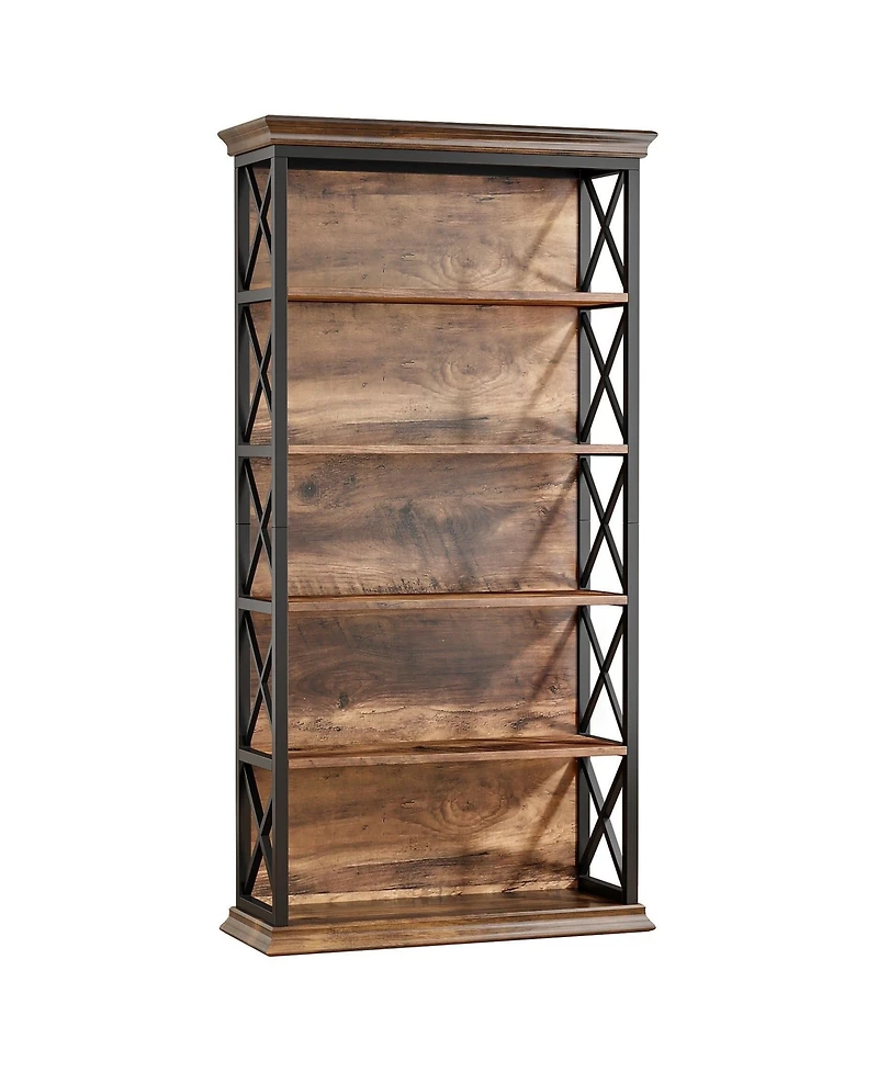 Slickblue Industrial Bookshelf Metal and Wooden Display Shelf