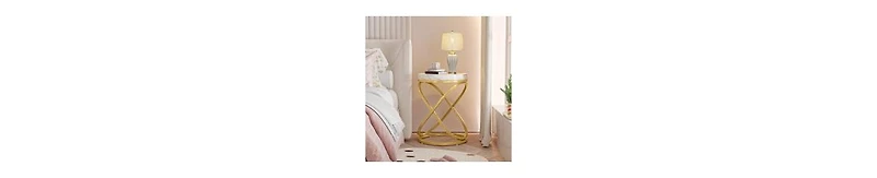 Slickblue Tall Round End Table with Faux Marble Top for Living Room