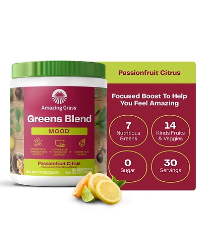 Amazing Grass Greens Blend Mood, Passionfruit Citrus, Super Greens Powder, 7.4 oz, 30 Servings