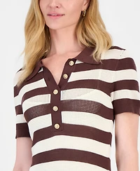 T Tahari Women's Striped Short-Sleeve Polo Midi Dress