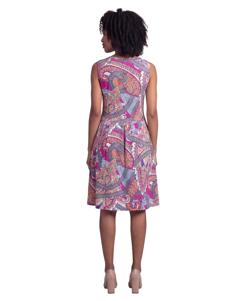 24seven Comfort Apparel Petite Essential Paisley Print Sleeveless Dress