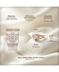 Stunning Sterling Silver 18K Rose Gold Plated with Big Round Cubic Zirconia Ring