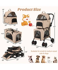 Cozito Double Pet Stroller Foldable 3-in-1 with 2 Detachable Carriers, Beige