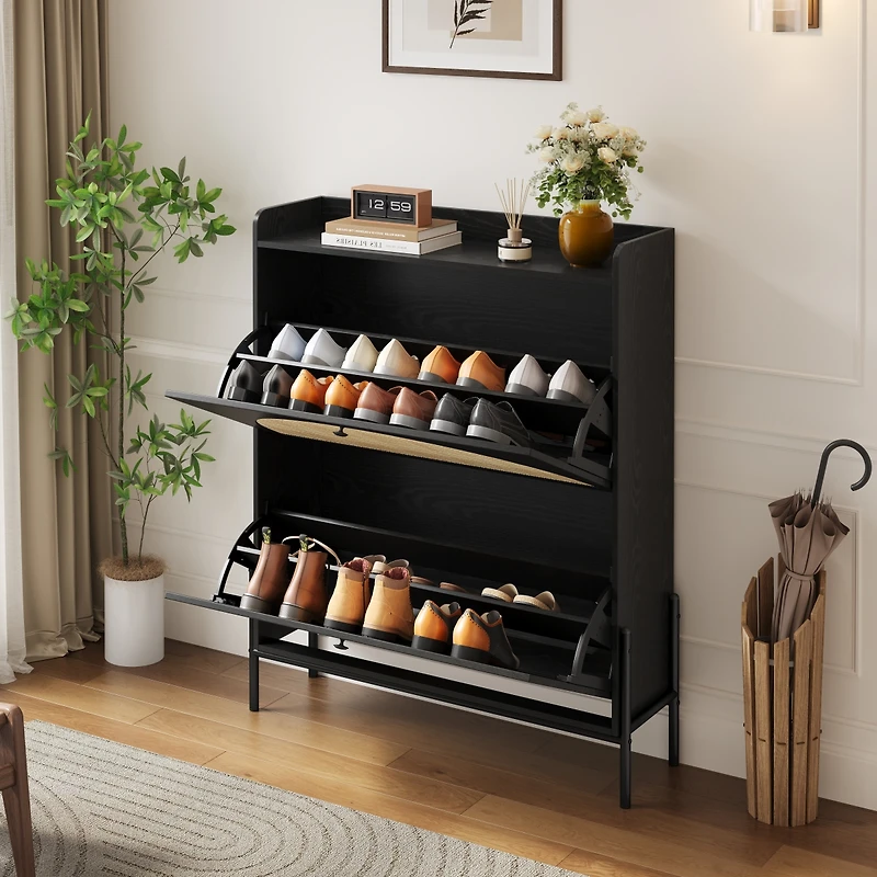 Streamdale Furniture Narrow 2-Drawer Rattan Shoe Cabinet