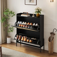 Streamdale Furniture Narrow 2-Drawer Rattan Shoe Cabinet