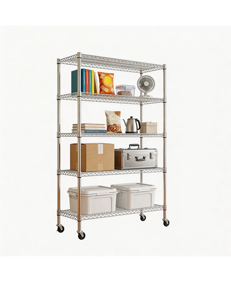 Streamdale Furniture Heavy Duty 5 Tier Wire Shelving Unit with Wheels and Feet