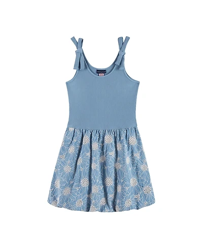 Andy & Evan Girls Andy and Evan Andy and Evan Floral Eyelet Rib Knit Bow Shoulder Dess