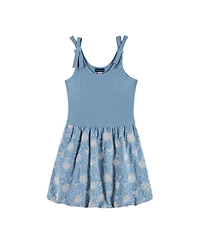 Andy & Evan Girls Andy and Evan Andy and Evan Floral Eyelet Rib Knit Bow Shoulder Dess