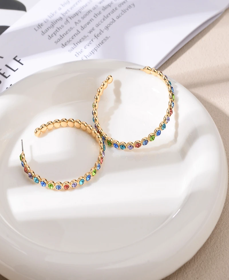 Nicole Miller Gold-Tone Multicolor Glass Stones Hoop Earrings