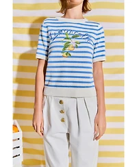 English Factory Women's Striped Lemon Short Sleeve Sweater