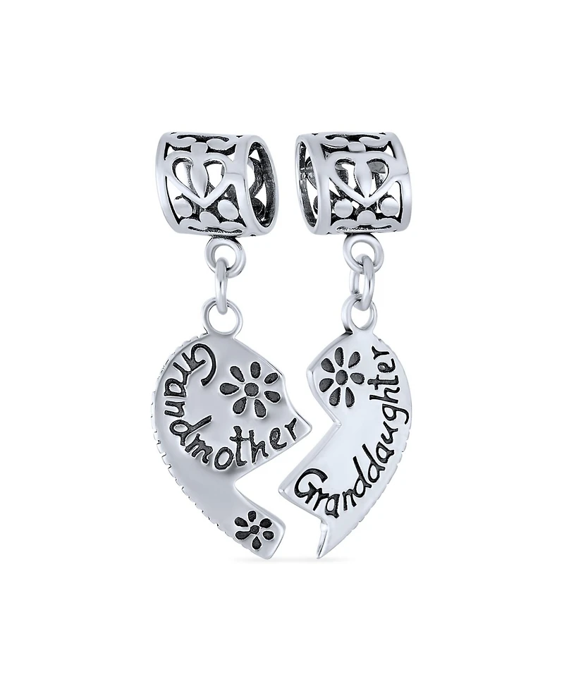 Bling Jewelry Puzzle Split Heart Grandmother Granddaughter Dangle Charm Bead Sterling Silver Fit European Bracelet