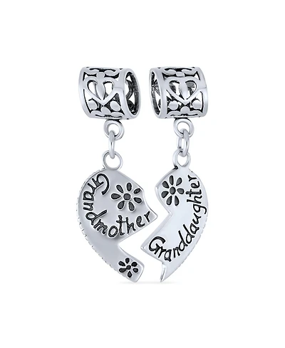 Bling Jewelry Puzzle Split Heart Grandmother Granddaughter Dangle Charm Bead Sterling Silver Fit European Bracelet