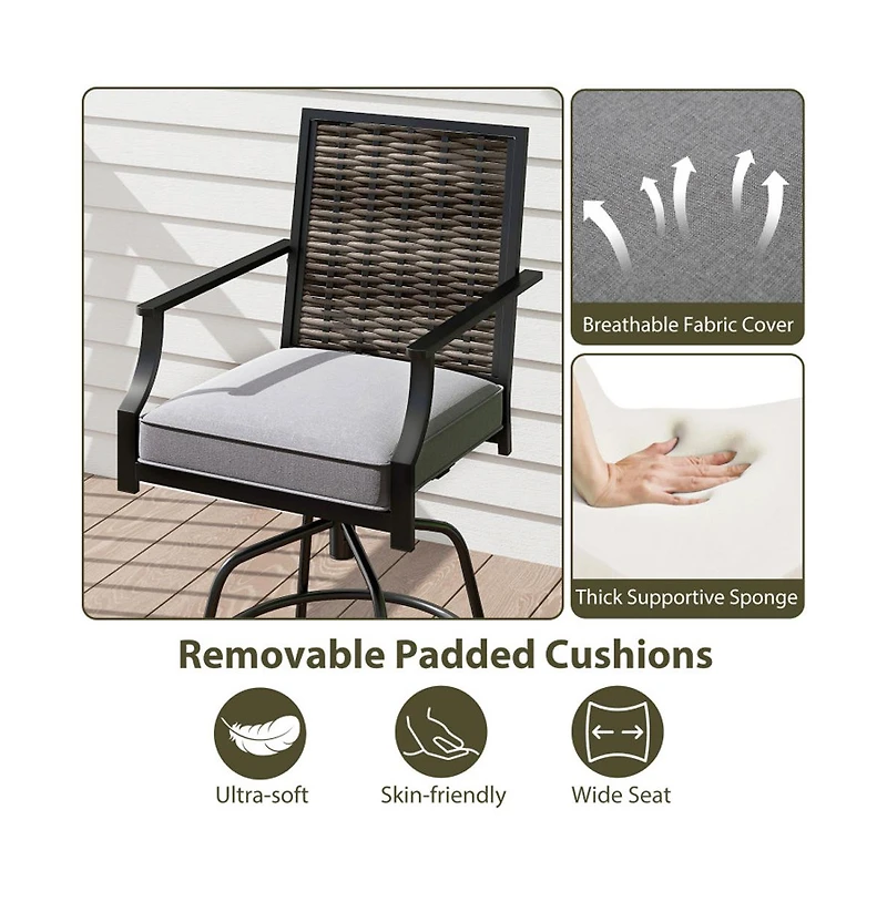 Boyel Living Outdoor Pe Wicker Swivel Bar Stools Set of 2 Counter Height Patio Chairs with Back