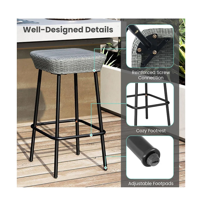 Boyel Living 29.5 Inches Patio Bar Stools Set of 2 with Rattan Seat and Footrest