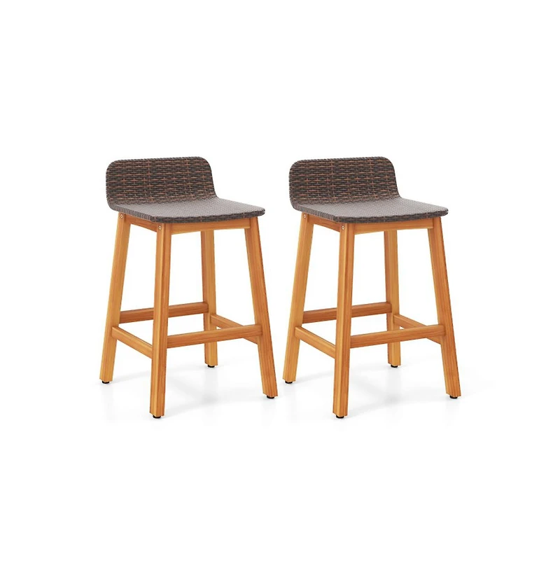 Boyel Living Solid Acacia Wood Bar Stools Set of 2 with Backrests and Footrests for Porch