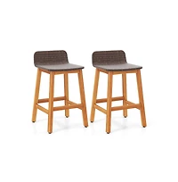 Boyel Living Solid Acacia Wood Bar Stools Set of 2 with Backrests and Footrests for Porch