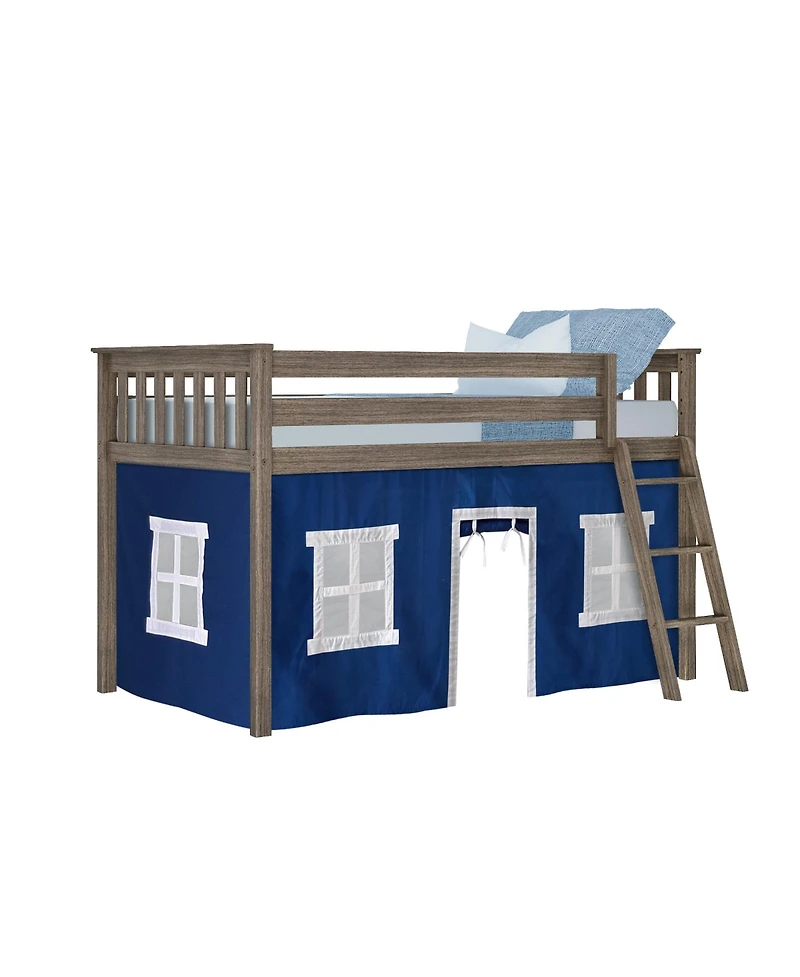 Max & Lily Loft Bed, Low Solid Wood Twin Bunk Beds for Kids with Ladder and Curtain