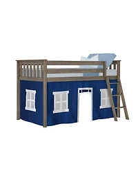 Max & Lily Loft Bed, Low Solid Wood Twin Bunk Beds for Kids with Ladder and Curtain