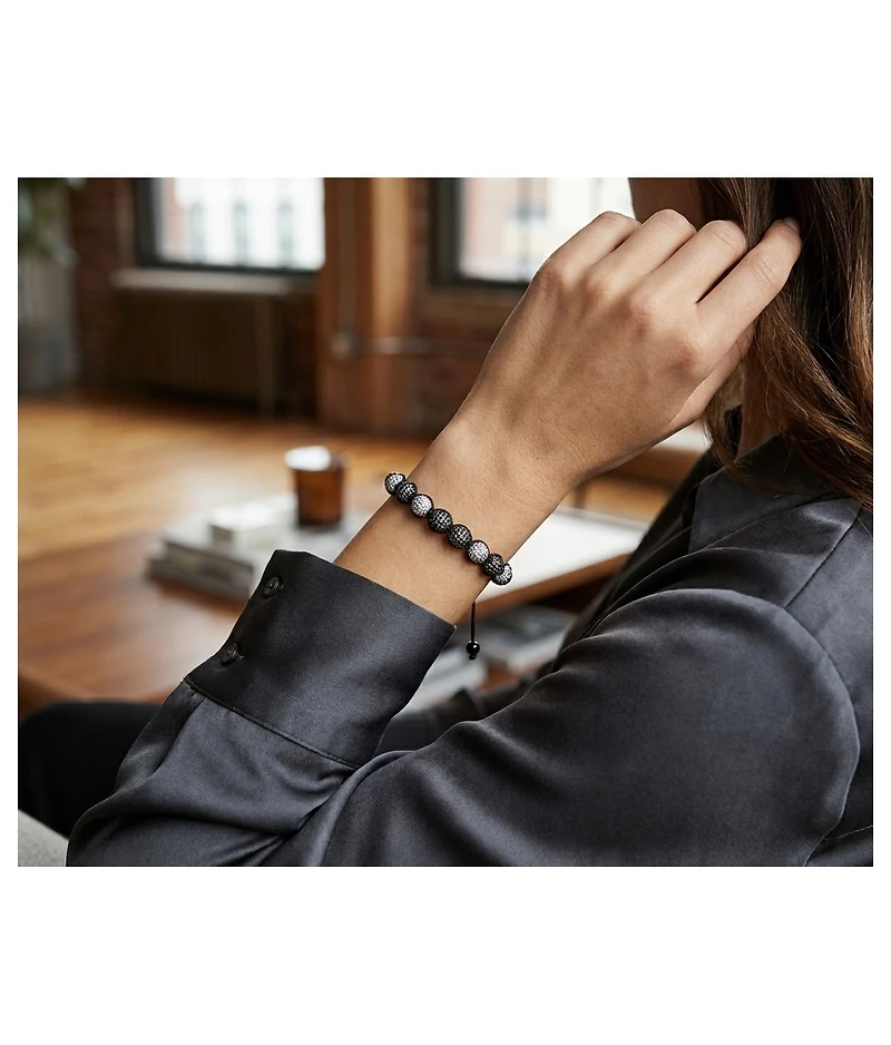 Bling Jewelry Black White Pave Crystal Bracelet Ball Cord String Adjustable