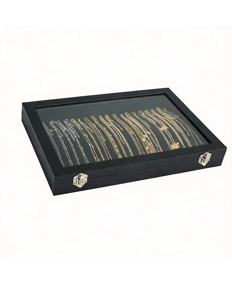 Yigii 20 Hook Velvet Necklace Organizer with Transparent Lid for Display