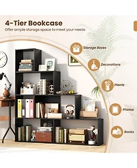 Gymax 4 Tier Bookshelf with 6 Storage Cubes 64 Inch Tall Modern Geometric Stair Bookcase