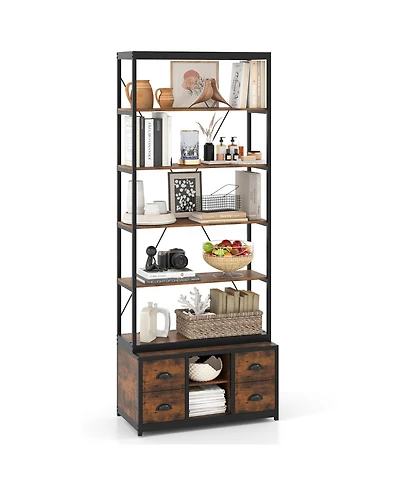 Gymax 8 tier Bookshelf 79 Inch Freestanding Bookcase with 4 Fabric Drawers and Storage