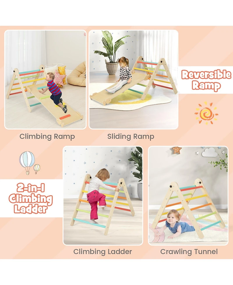 Mecale 3-in-1 Climbing Set Foldable and Adjustable Kids Triangle Set