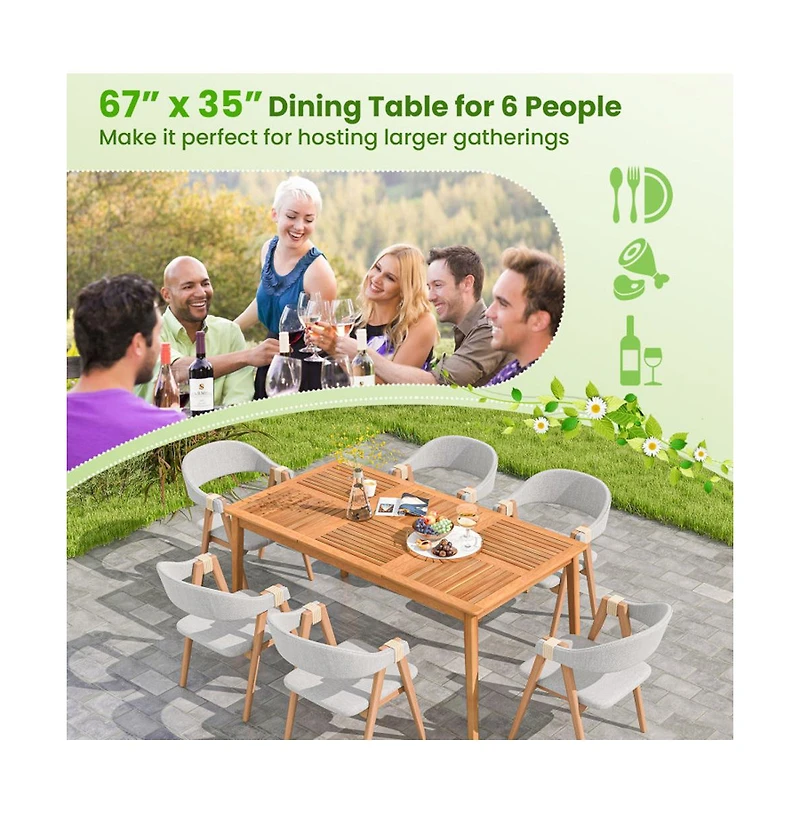 Boyel Living 6-Person Outdoor Acacia Wood Rectangular Bistro Dining Table