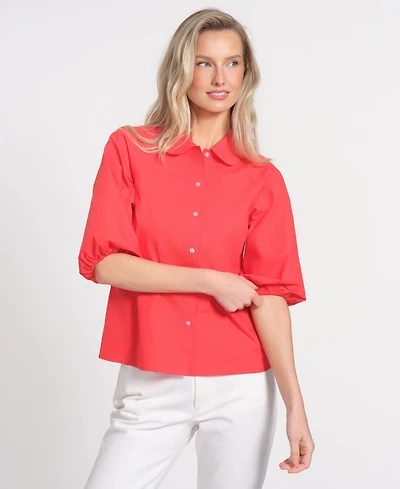 Isaac Mizrahi Women's Peter Pan Collar 3/4-Length Sleeve Top