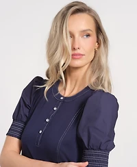 Isaac Mizrahi Women's Puff-Sleeve Crewneck Mini Dress