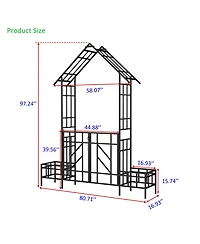 Clihome Metal Garden Arch with Gate with planter W80.71H97.24 Climbing Plants Support Rose Arch Outdoor