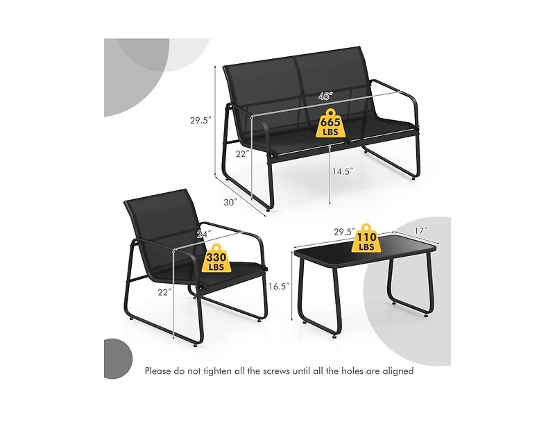 Boyel Living 4 Pieces Outdoor Conversation Set with Tempered Glass Coffee Table