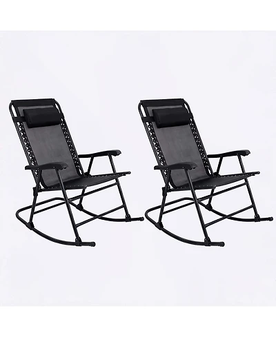 Clihome Set of 2 Folding Leisure Rocking Chair Set, Patio Chairs 2 Person Seating Group