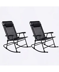 Clihome Set of 2 Folding Leisure Rocking Chair Set, Patio Chairs 2 Person Seating Group