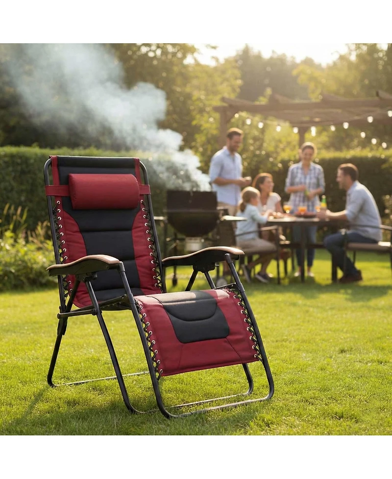 Clihome Oversized Padded Zero Gravity Chair, Foldable Patio Recliner, 30" Wide Seat Anti Gravity Lounger