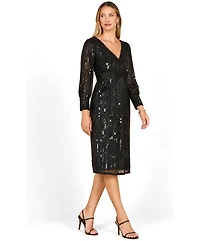 Lara Women's Beaded A-line Midi Dress with Long Sleeves