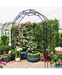Clihome Metal Garden Arch with Gate 79.5" Wide x 86.6" High Climbing Plants Support Rose Arch Outdoor