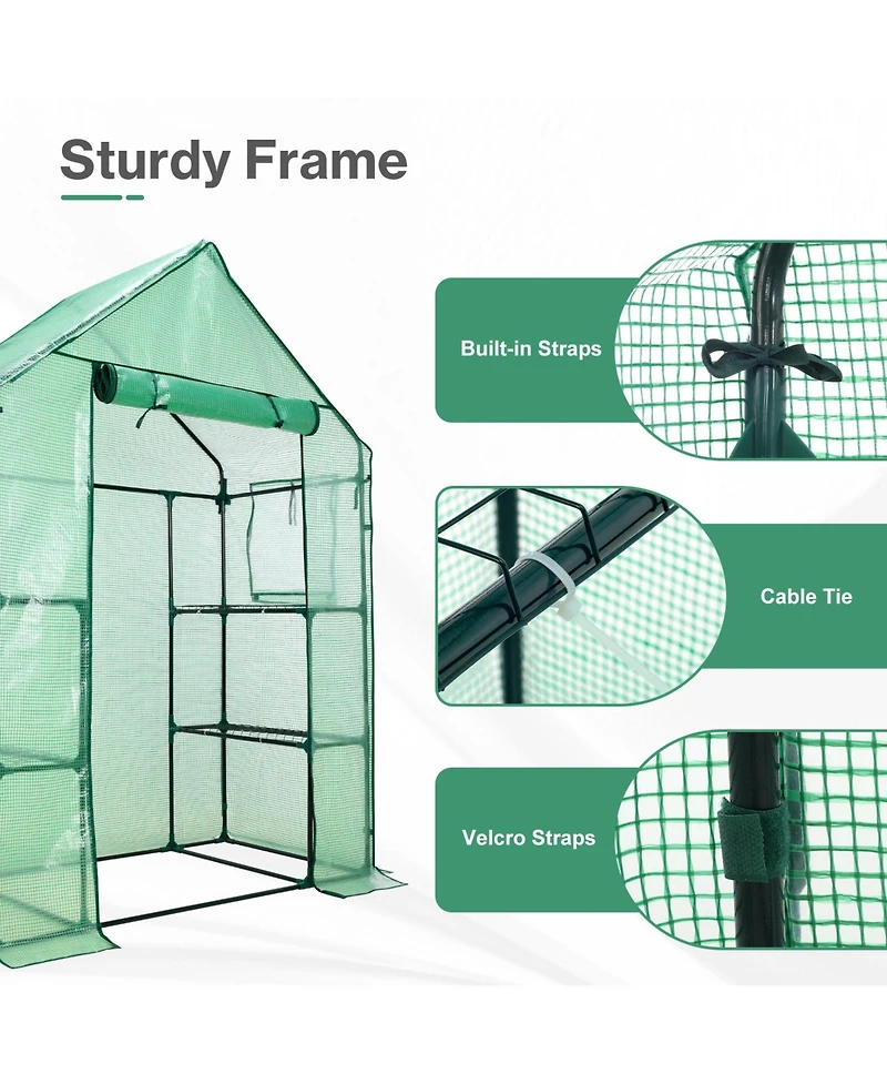 Aoodor Walk-in Greenhouse with 4 Shelves, Outdoor Garden Plant House with Pe Cover for Growing Vegetables, Flowers