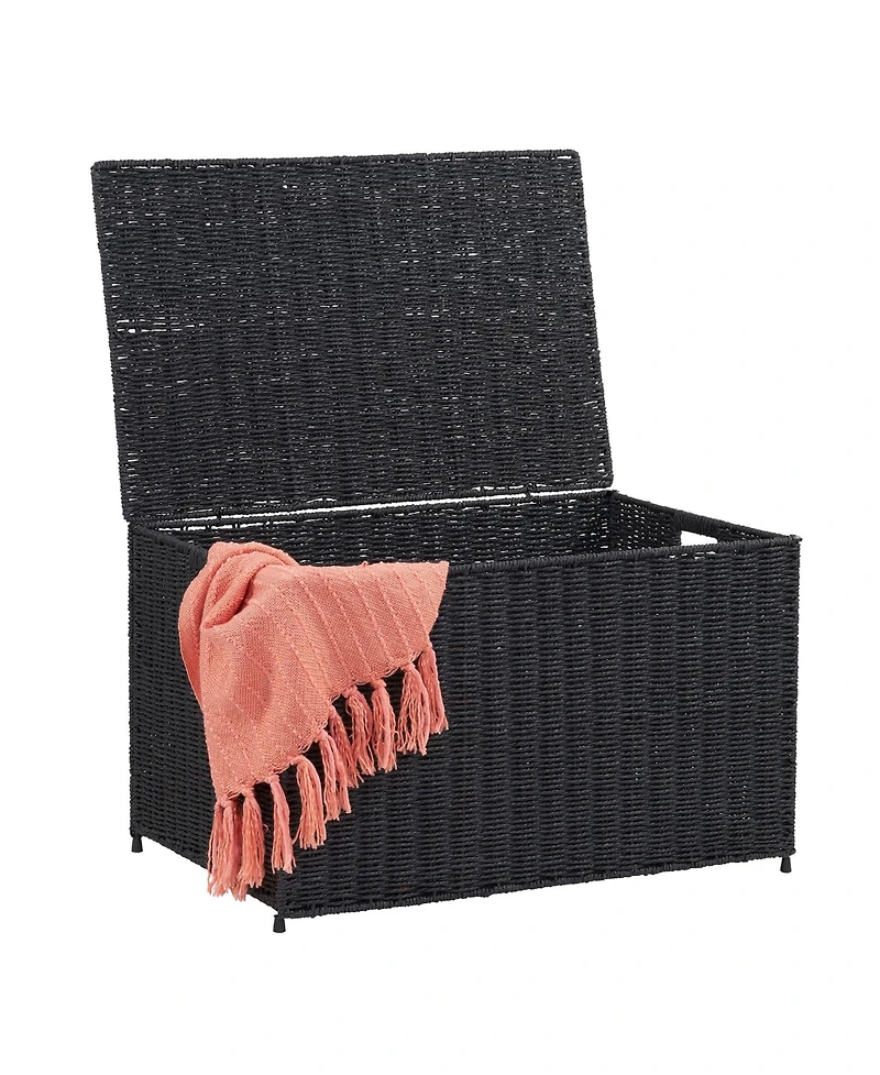Household Essentials Woven Paper Rope Storage Chest with Hinged Lid and Integrated Handles