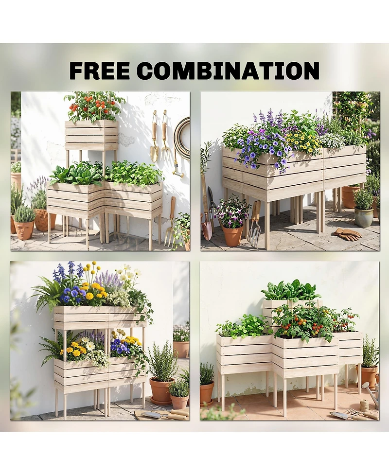 Raised Garden Beds, Set of 4 Wood Box Planters, Draining