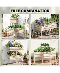 Raised Garden Beds, Set of 4 Wood Box Planters, Draining