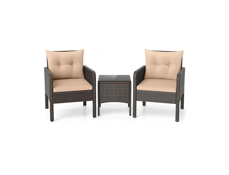 Boyel Living 3 Pieces Patio Pe Wicker Furniture Set with Cushions for Porch and Balcony